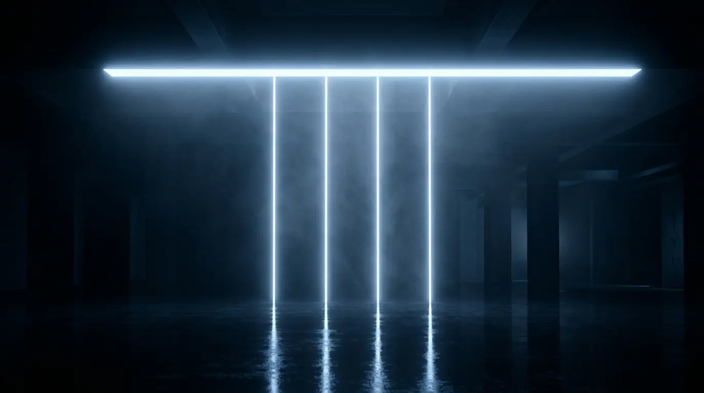 Four beams of light converging into a single unified layer