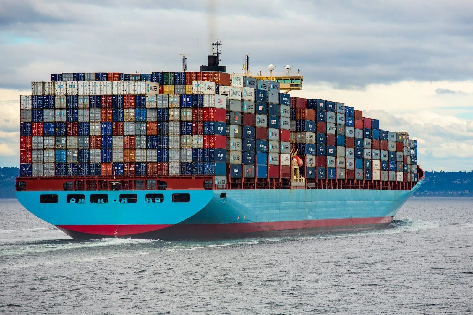 Container ship crossing open water